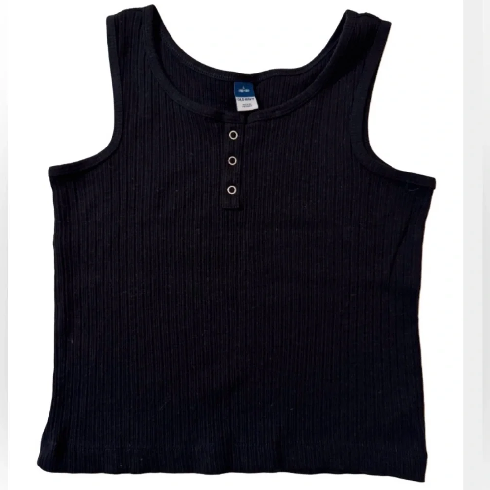 Old Navy Black Ribbed Tank Top with Button Detail